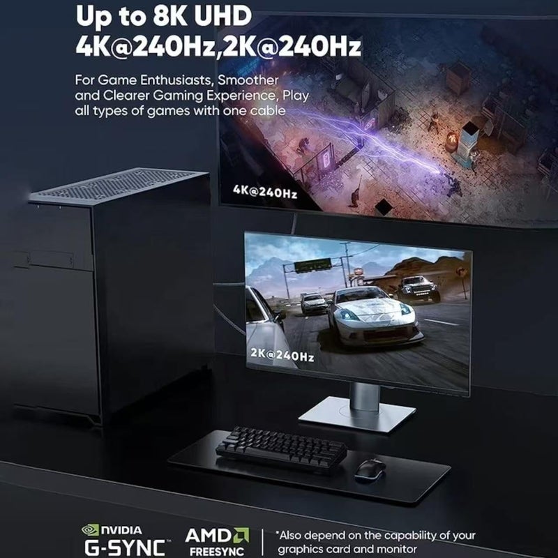 Foxtec 8K 4K DisplayPort Cable 1.4, 5FT 10FT DP Cord (VESA Certified, 8K@60Hz, 4K@144Hz, 2K@240Hz/165Hz), High Speed Display Port Cable Gaming Monitor, HDR/FreeSync/G-Sync, Braided, Grey (10FT) - Image 4